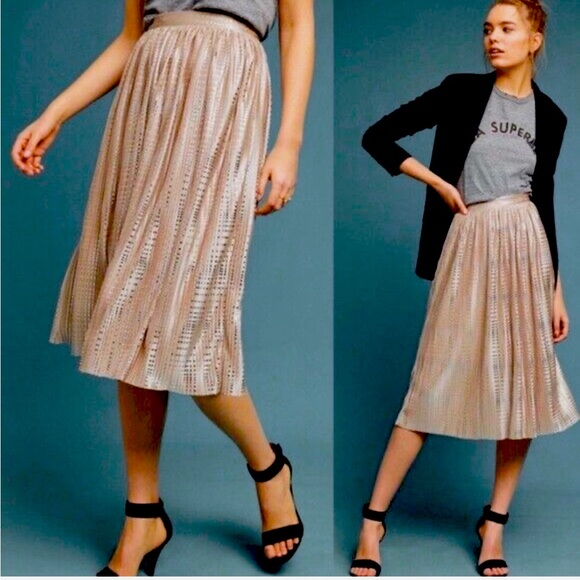 NWT Pink Party Glitter Pleated Midi Skirt Anthropologie Sabina Musáyev NYE - Picture 1 of 9